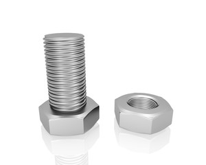 bolt and screw nut  isolated on white background
