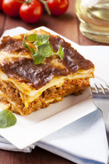 Portion of tasty lasagna on a plate