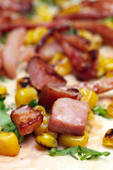 Fried meat with corn on pita bread.