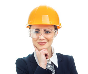 Engineer woman over white background