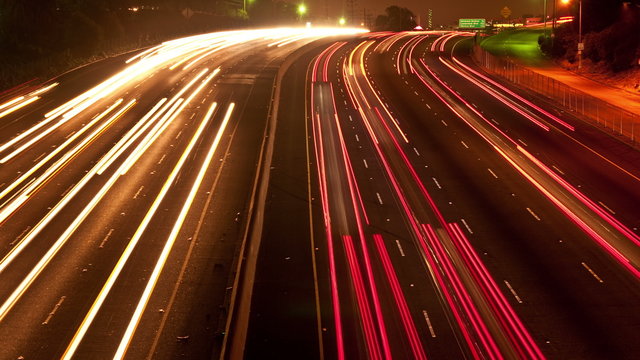 Time Lapse of Traffic in Los Angeles at Night