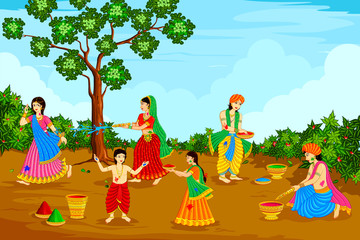 Obraz na płótnie Canvas Radha Krishna playing Holi
