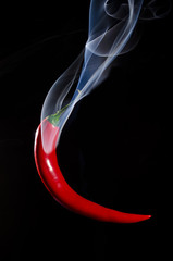 Smoking red hot chili pepper on black background - 78892924