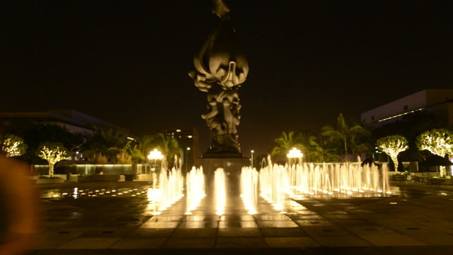 Time Lapse of Water Fountain in Downtown Los Angeles at Night