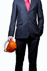 Men in suit with safety helmet - obrazy, fototapety, plakaty