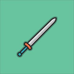 Flat Stroke Sword Icon - Vector Illustration
