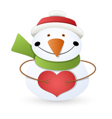Smiling Cute Snowman with Heart