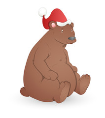 Cartoon Bear with Santa Cap