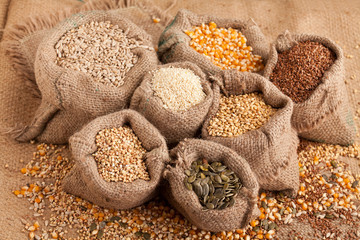 Organic seeds in jute sack