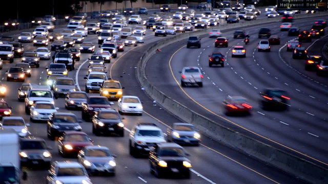 Time Lapse of Rush Hour Traffic on Busy Los Angeles Freeway