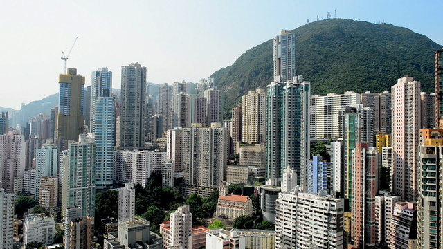 Time Lapse Pan of the Hong Kong Skyline from Rooftop Location  - Hong Kong China