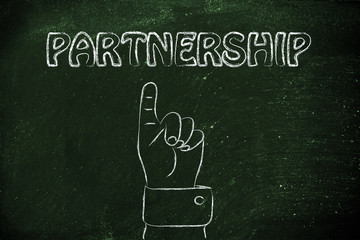 hand pointing at the writing Partnership