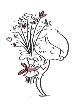 niño con ramo de flores