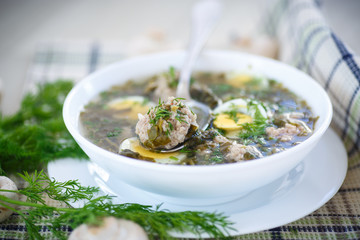 sorrel soup with meatballs and eggs