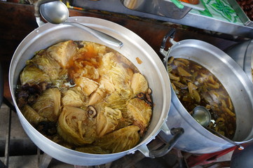 thai food street vendor curry basil herbs concept
