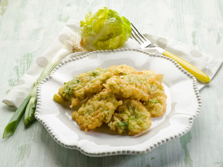 croquette with leek and lettuce, vegetarian food