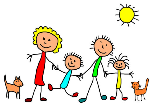 Kids drawing -  happy family