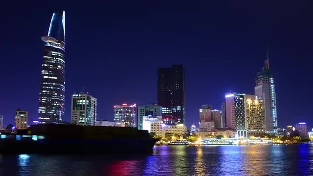 Time Lapse of Scenic Ho Chi Minh City (Saigon) Skyline at Night - Vietnam