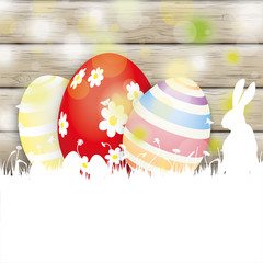 Easter Card Rabbit Wood 3 Eggs