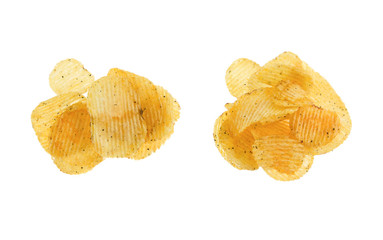 two heap potato chips isolated on white
