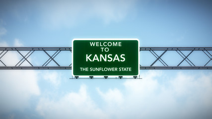 Kansas USA State Welcome to Highway Road Sign - obrazy, fototapety, plakaty