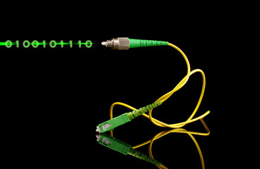 Fiber optics path cord and light digital signal concept