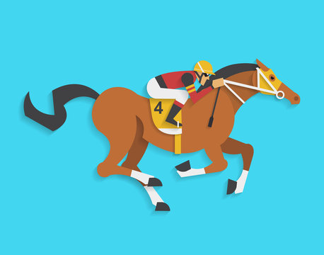 jockey riding race horse number 4, Vector illustration