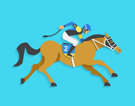 jockey riding race horse number 2, Vector illustration
