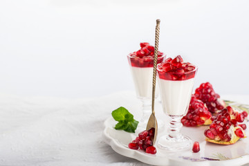 pannacotta  with pomegranate jelly anate syrup