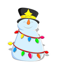 Happy Snowman with Decorative Colorful Lights