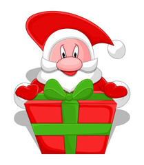 Cute Cartoon Santa with Gift Box