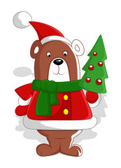 Funny Bear Santa with Christmas Tree