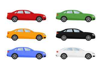 Set of isolated cars of different colors - obrazy, fototapety, plakaty