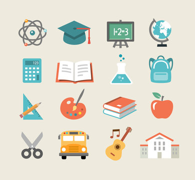 Education Icons in Flat Design Style