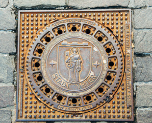 Trier Treves manhole cover with city emblem