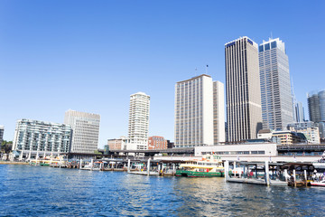 skyline and office building at seashore
