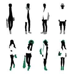 Black silhouettes of men and women