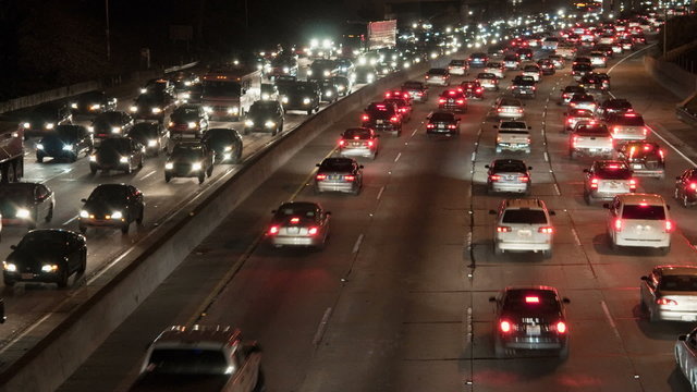 Traffic on the Busy Freeway at Night - Time Lapse