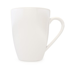 White cup with reflections on a white background.