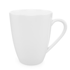 White cup with reflections on a white background.