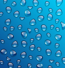 Transparent water many drops on glass