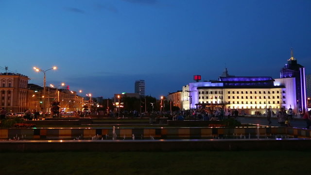 Fountains at night in Kazan, Tatarstan, Russia