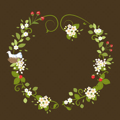 Flower Wreath Love Vintage Romantic Bird Spring Frame Vector