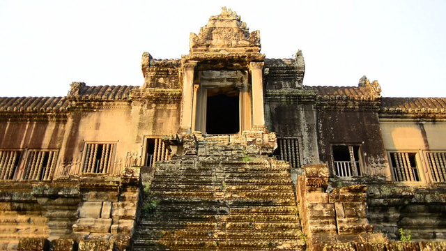 Zoom Out of Grand Entrance to Abandon Temple  - Angkor Wat Temple Cambodia