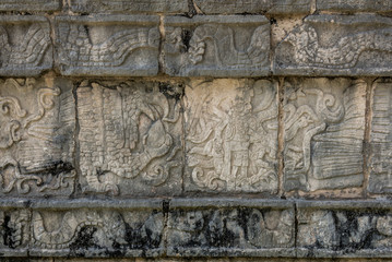 Mayan Sculpture at Chichen Itza, Traveling through Mexico.