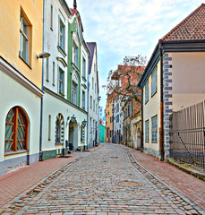 Fototapeta premium Medieval street in old Riga city, Latvia, Europe