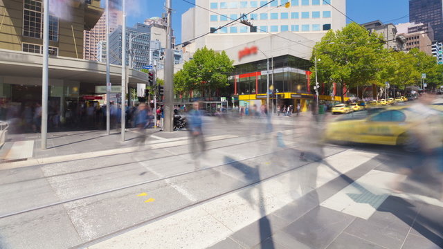 Busy crosswalk in Melbourne, Australia