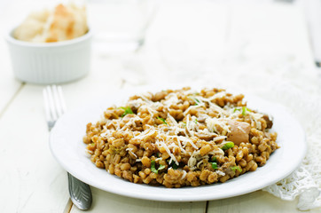 mushroom and barley stew with cheese