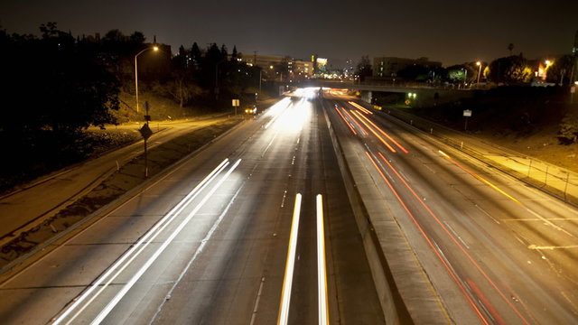 Time Lapse of Busy Los Angeles Freeway at Night