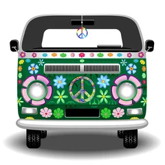 Printed kitchen splashbacks Draw Hippie Groovy Van Peace and Love